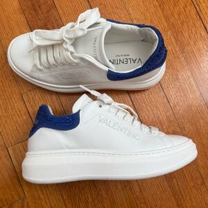 Valentino White Sneakers with Blue Detail